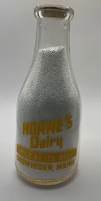 Vintage HORNE'S DAIRY Quart Pyro Milk Bottle Skowhegan ME Maine • $12