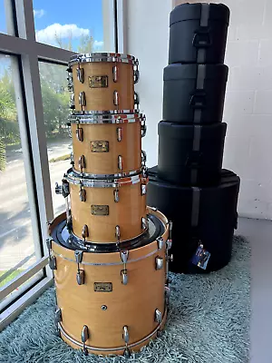 Pearl Masters Custom Maple Shells Natural Wood 4pc Drum Set With Travel Cases • $1500
