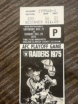 Rare 🇺🇸 1975 “oakland Raiders” Afc Playoff Football Stub Game Oakland Coliseum • $100