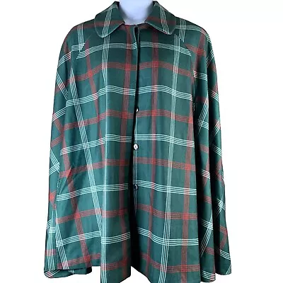 Modcloth X Collectif 24 Poncho Coat Button Up Lined Collared Plaid Green Orange • $162.69