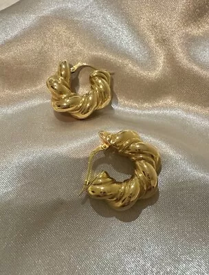 18ct 18k French Yellow Gold Croissant Plump Hoop Creole Earrings 4.5g • £625