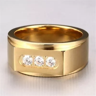 $22.99 • Buy 18k Gold Ep Diamond Simulated Round Cut Mens Dress Ring Size 8-12 You Choose 