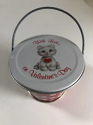 Vintage Russ Berrie Kitty Cat Tin Bucket With Love On Valentine's Day 3  Cute • $8.97