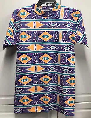 VTG Eyecatcher Sportswear Geometric Shapes Purple Orange Neon T Shirt - Medium M • $19.88