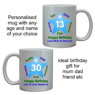 Personalised Mens Boys Birthday Gift Mug Any Age Name Teenager Dad Grandad Uncle • £10.95