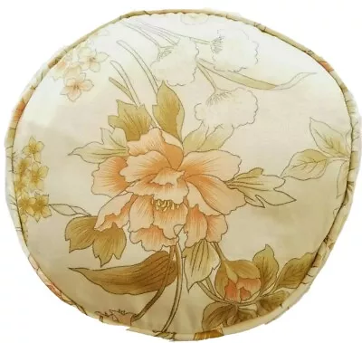 Round Pillow Piped Edging Brown Beige Orange Floral Vintage Mid Century Sofa  • $13.95