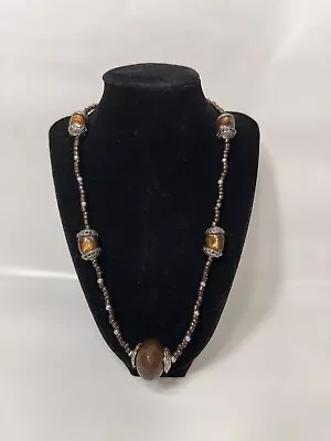 Vintage Moroccan Handcrafted Elegant Brown Stones Artisan Necklace 27  • $36.99