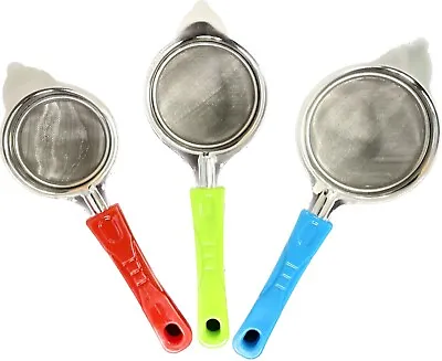 3 X FINE Wire Stainless Steel Mesh Color SET Colander Tea Metal Kitchen Strainer • £4.99