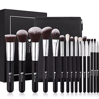 Makeup Premium KabukiFoundationBlendingLip Brushes & Bag Black Set Of 15pcs • $40.41