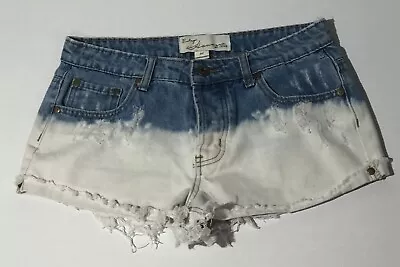 Vintage Havana Denim Jean Shorts Size 27 Distressed Button Fly Bleached Cut-Off • $19.99