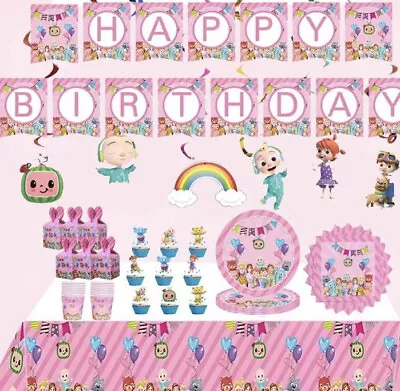 £8.99 • Buy Cocomelon Party Decorations Pink Tablecloth Banner Cake Topper Napkins 