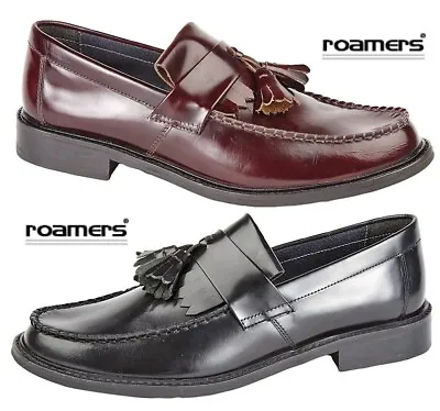 £36.50 • Buy Mens Leather Tassle Loafers Toggle Saddle Shoes Comfy Smart Mod Roamers Polished