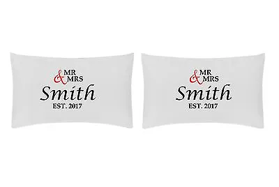 Mr & Mrs Est. Personalised Pillow Case Set - Ideal Wedding Gift • £11.99