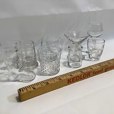 Lot 8 Assorted Mini Shapes SHOT GLASSES Beer Stein Martini Wine Glass SEE PICS • $10.95