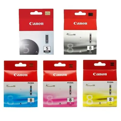 5x Genuine Canon PGI-5Bk + CLI-8 Inks (CLI-8C CLI-8M CLI-8Y CLI-8BK) Cartridges • £27.99