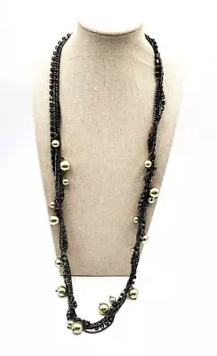 $24.97 • Buy Signed J. Crew 3 Strand Necklace Freshwater Faux Pearl Gun Metal Black Chain 30 