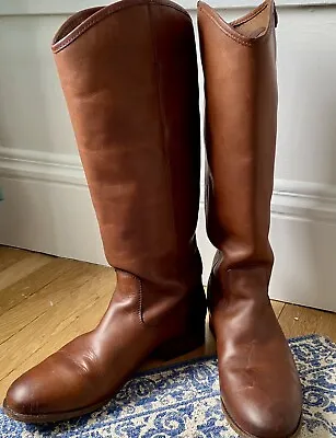 Frye Tall Boots Womens Leather Riding Pull On Knee High Brown Logo Size 10 B US • $42.50