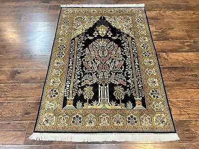 Wonderful Silk Rug 4x6 Tree Of Life Masterpiece 575 KPSI Birds Prayer Rug Black • $4410