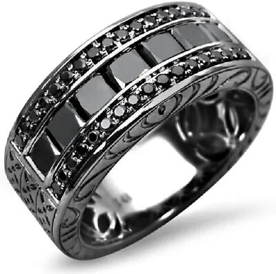 2.0 Rd &Princess Cut Simulated Black & Diamond Men's Anniversary  Ring • $115.50