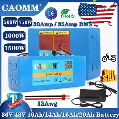 $192.86 • Buy 36V 48V 10Ah 14Ah 20Ah Lithium Li-ion Battery 500W-1500W Ebike Electric Bicycles