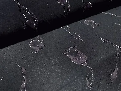 £7.99 • Buy Stretch Spandex Jersey Fabric, Per Metre - Black With Purple Glitter Tulip Print
