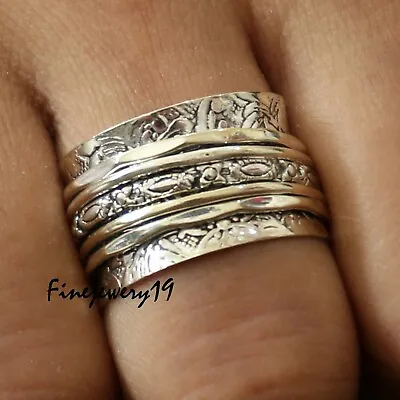 925 Sterling Silver Spinner Ring Meditation Ring Anxiety Ring Fidget Ring A1601 • $9.78