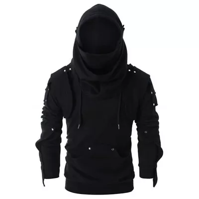 Gothic Men Hoodie Retro Street Clothing Soft Medieval Style Cosplay Assassin • $57.46
