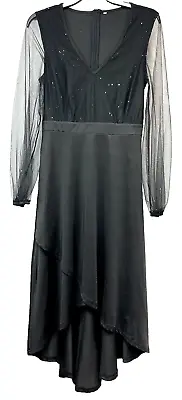 Mystical Womens Dress S Black Sheer Long Sleeve Costume Party Hi Low Gown Zip • $13.43