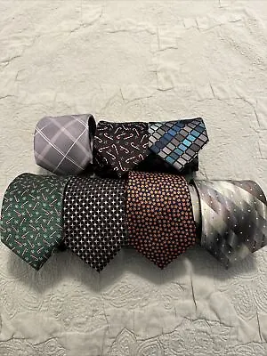 Lot Of 7 Men’s Neck Ties Designer Brands Hilfiger Michael Kors Van Heusen • $21