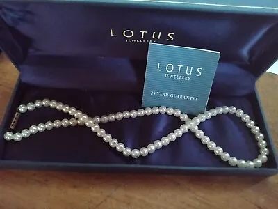 Vintage Lotus Artificial Pearl Necklace With Sterling Silver Clip Original Box • £22.20