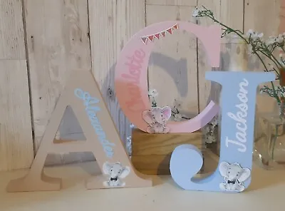 ❤️ Baby Elephant Character Capital Alphabet Letter Plaque Personalised Name Sign • £3.99