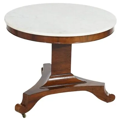 Antique American Empire Greco Quervelle School Mahogany & Marble Center Table • $2120