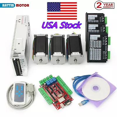 【US】3 Axis 425oz-in 112mm Stepper Motor Nema23 +4A Driver USB CNC Controller Kit • $223