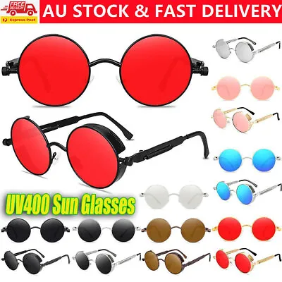 $12.39 • Buy Mens Polarized Steampunk Sunglasses Vintage Retro Hippie Round UV400 Sun Glasses
