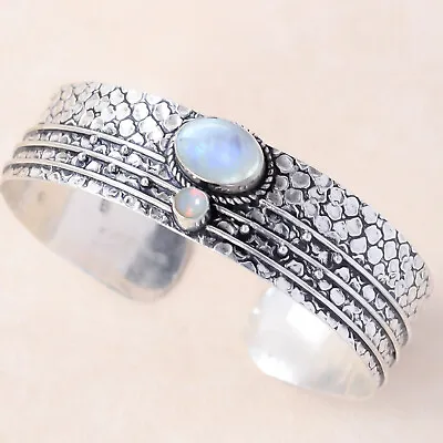 Rainbow Moonstone Fire Opal Gemstone Cuff 925 Sterling Silver Handmade Bracelet • $24.06