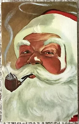 Unused Christmas Santa Pipe Smoke Red Face Vtg Photo Greeting Card 1950s 1960s • $4.93