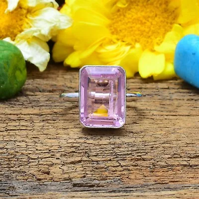 3CtEmerald Cut Lab-Created Pink Sapphire Women Wedding Ring 14KWhite Gold Finish • $45.99