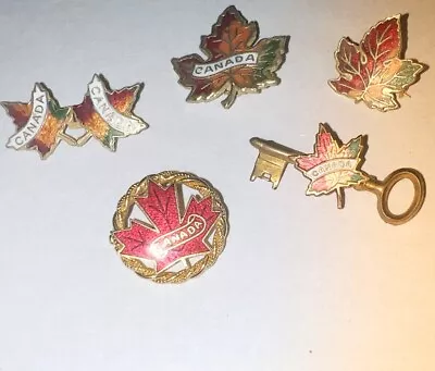 Canada Maple Leaf Enamel Lot Of 5 Pins Vintage Used Travel Pins • $7.49