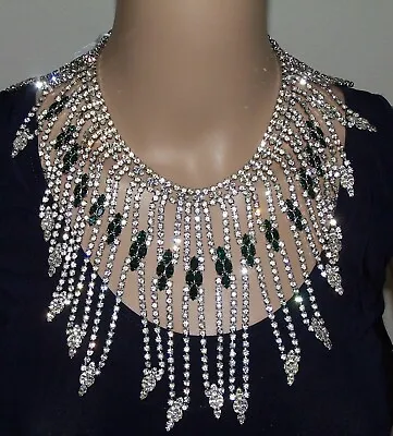 MIMI Di N Emerald And Diamante Massive Bib Statement Necklace • $875