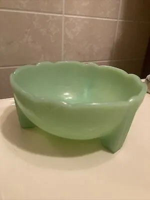 Vtg Chevron Jadeite Jadite Bulb Shaped Scalloped Bowl 3 Footed McKee Art Deco • $79.99