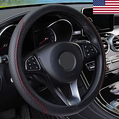 $7.99 • Buy Black Leather Car Steering Wheel Cover Breathable Anti-slip Car Accessories US