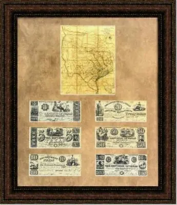 $149.99 • Buy Republic Of Texas Map With Texas Currency | Framed Shadowbox 