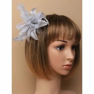 Silver Grey Flower Fascinator Comb With Feather Tendrils • £4.60