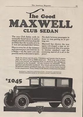 Maxwell Automobile - Club Sedan - 1923 - Maxwell Motor Corp - Detroit Michigan • $12.50