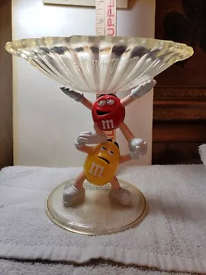 Rare M&M's Yellow & Red Candy Characters Crystallized Acrylic Candy Dish • $18.95