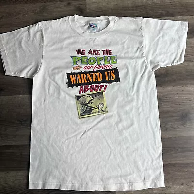 VTG Our Parents Warned Us About T Shirt Mens Large Funny Tee 1990s Parrot Lizard • $18.95