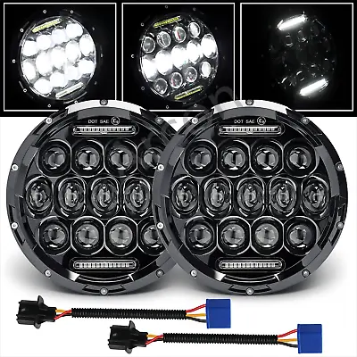 $37.59 • Buy Pair 7  Inch Round LED Headlights Halo Angle Eyes For Jeep Wrangler JK LJ TJ CJ