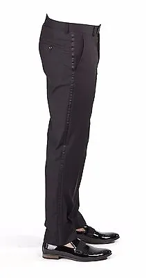 Tailored Slim Fit Tuxedo Black Separate Dress Pants Slacks Flat Front AZAR MAN • $48.95