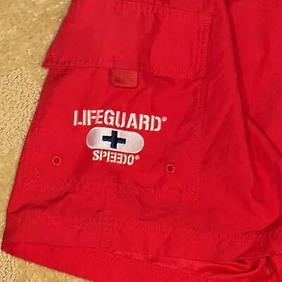 Speedo Lifeguard Swim Trunks Board Shorts Red Mens 36 Unlined Life Guard Cross • $14.97