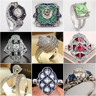 $1.87 • Buy Gorgeous Women Wedding Party Ring 925 Silver Cubic Zircon Jewelry Sz 6-10